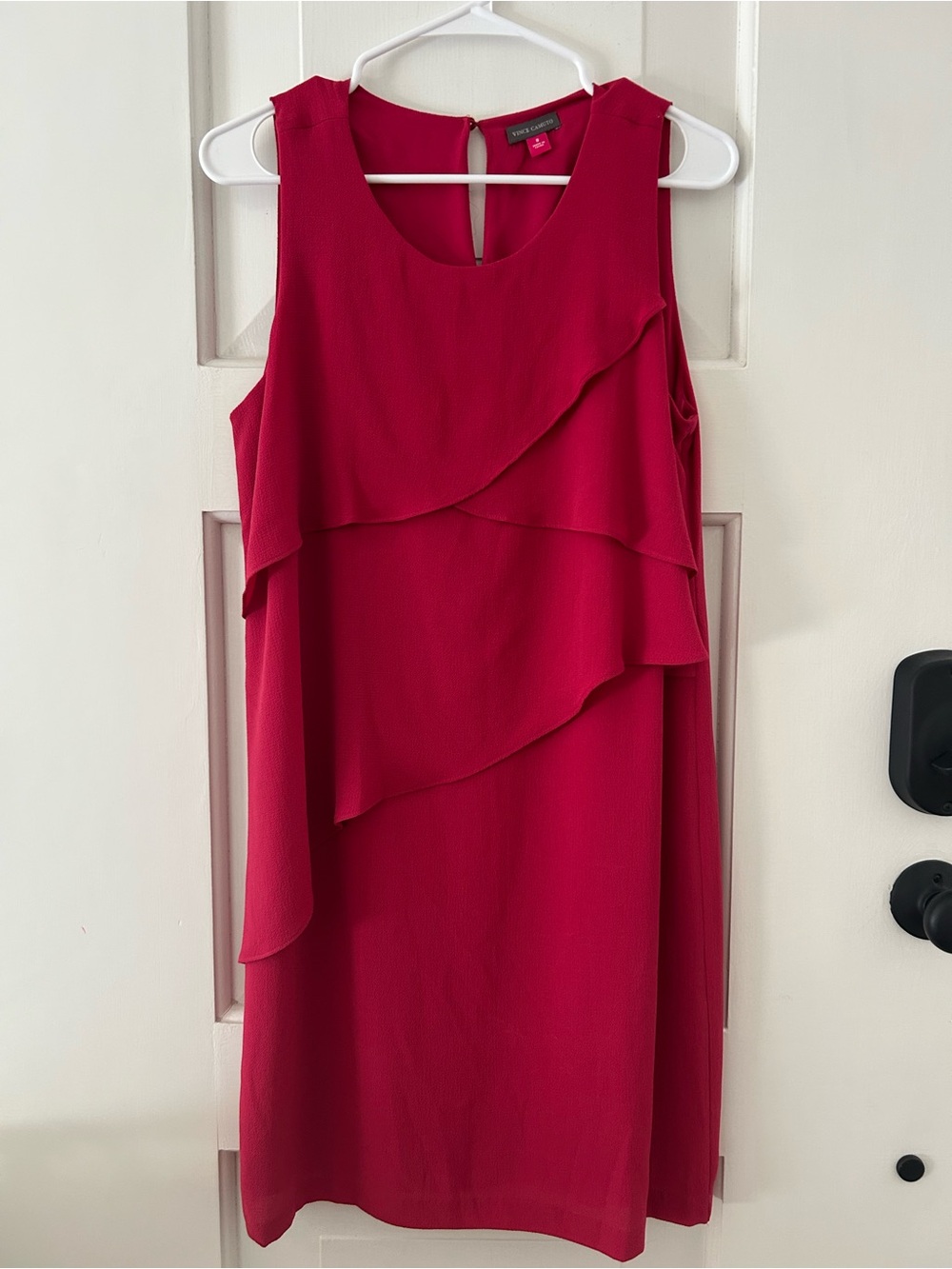 Vince Camuto Hot Pink Ruffle Shift Sleeveless Dress Size 8 Cocktail Wedding Gue